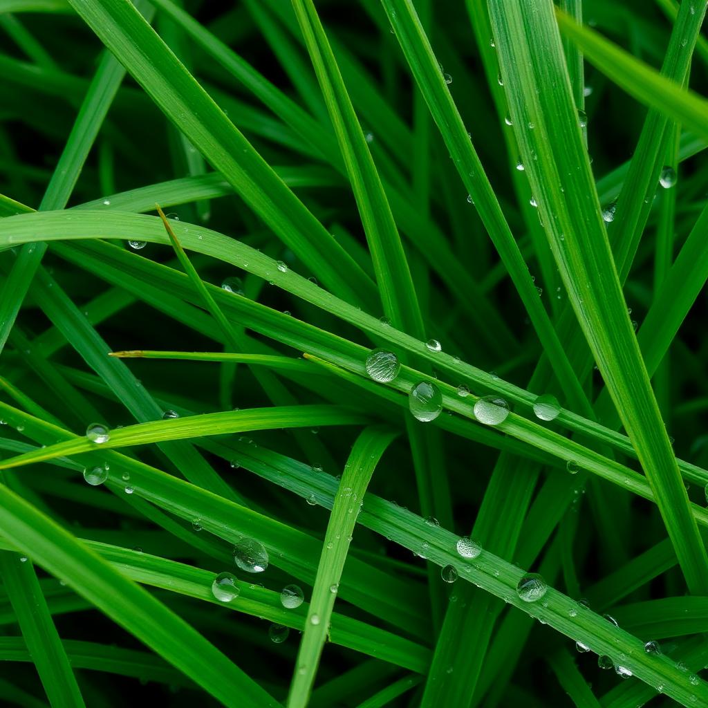 Freshly cut green grass with morning dew